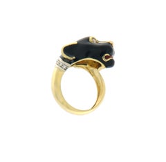 SCALA GIOIELLI 18kt Yellow Gold Panther Ring with Diamonds, 0.35ct
