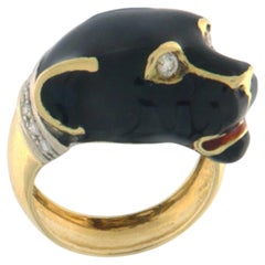 SCALA GIOIELLI 18kt Yellow Gold Panther Ring with Diamonds, 0.35ct
