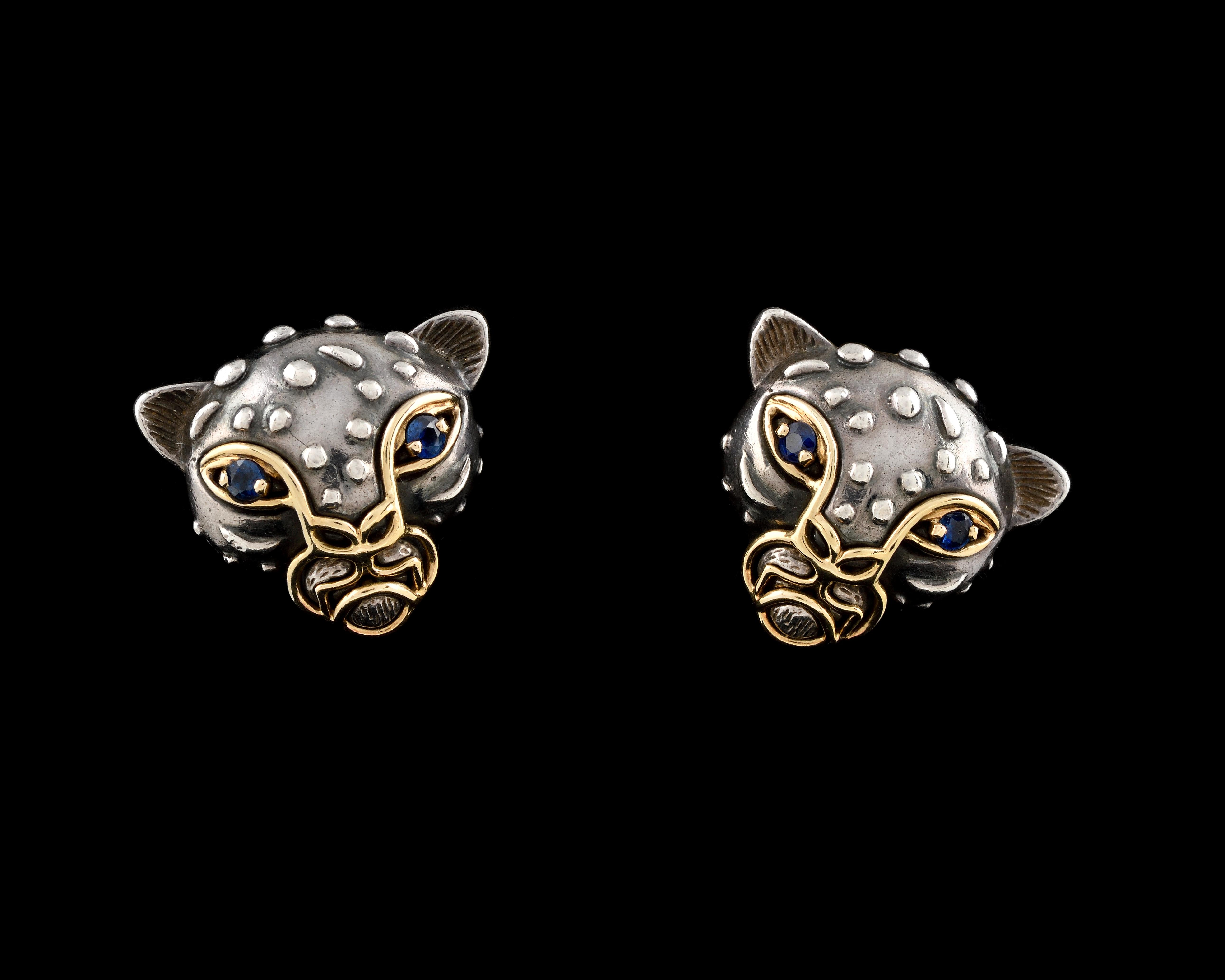 Oval and round sapphires, 18k yellow gold and silver (French marks) earrings 
Signed R.Boivin
Circa 1980
Maison René Boivin certificate, 2023: after a drawing by Marie-Caroline De Brosses
Size/Dimensions:  2.1 x 2.5 cm, 


