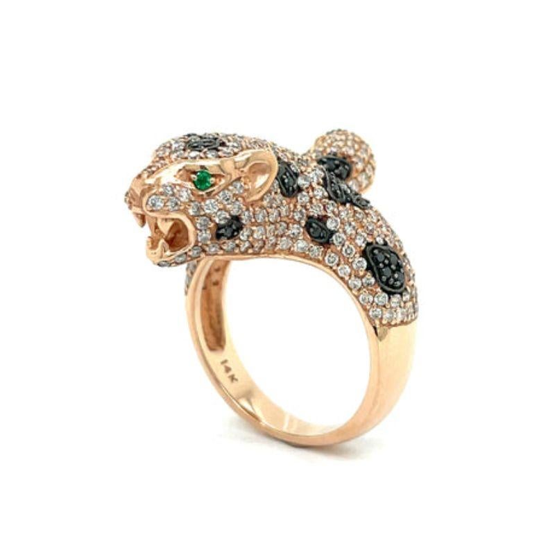 Panther Effy 14K Rose Gold, 1.75 CTW Diamond and Emerald Panther Ring  In New Condition For Sale In Derby, NY