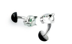 Panther Emeralds Onyx Black Enamel Silver Cufflinks