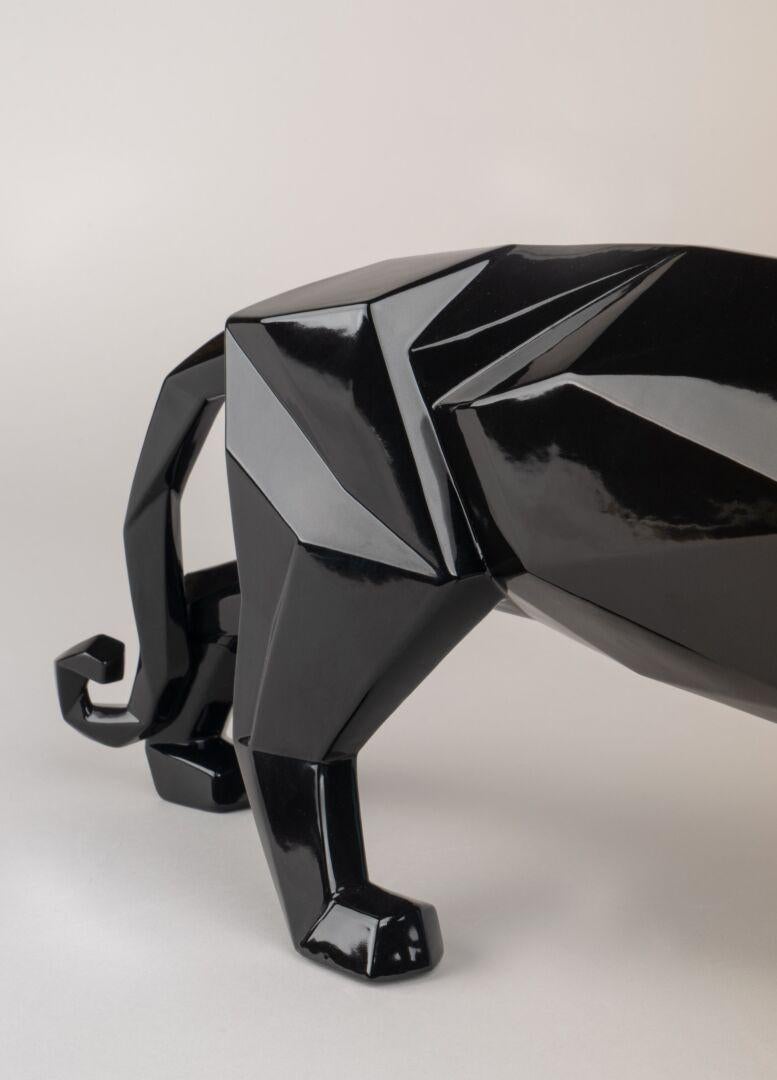 Spanish Lladró Panther Figurine, Glazed Black