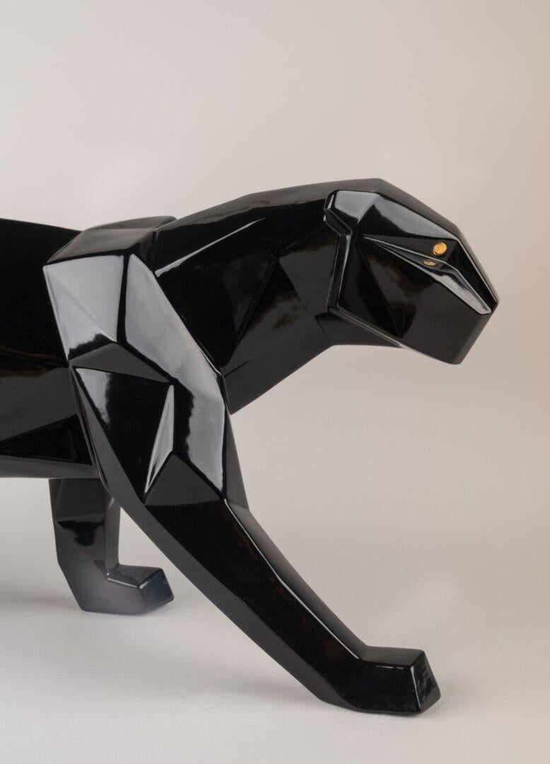 Hand-Crafted Lladró Panther Figurine, Glazed Black