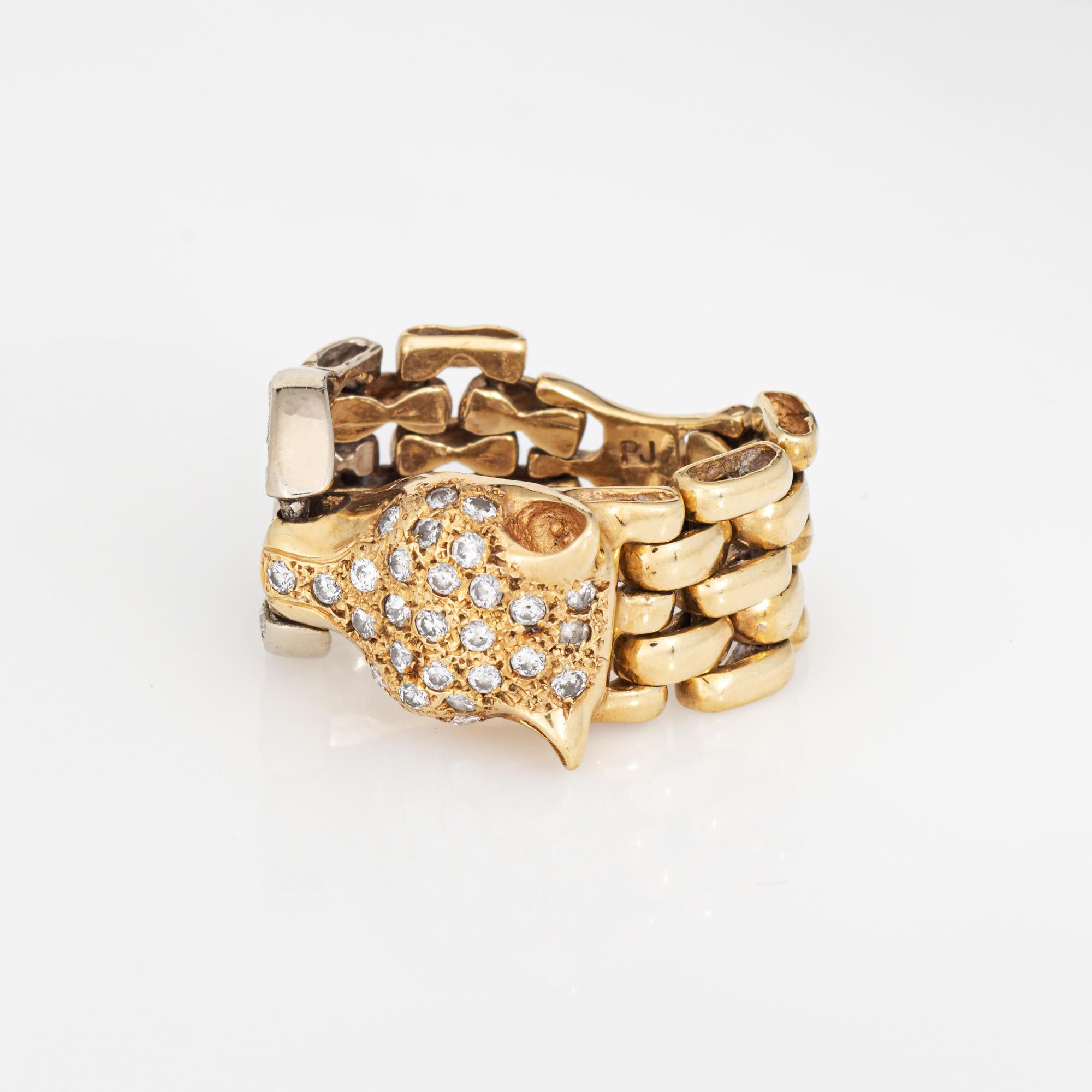 Moderno Panther Flex Ring Diamond Sz 6.5 Vintage 14k Gold Band Animal Jewelry A Link in vendita