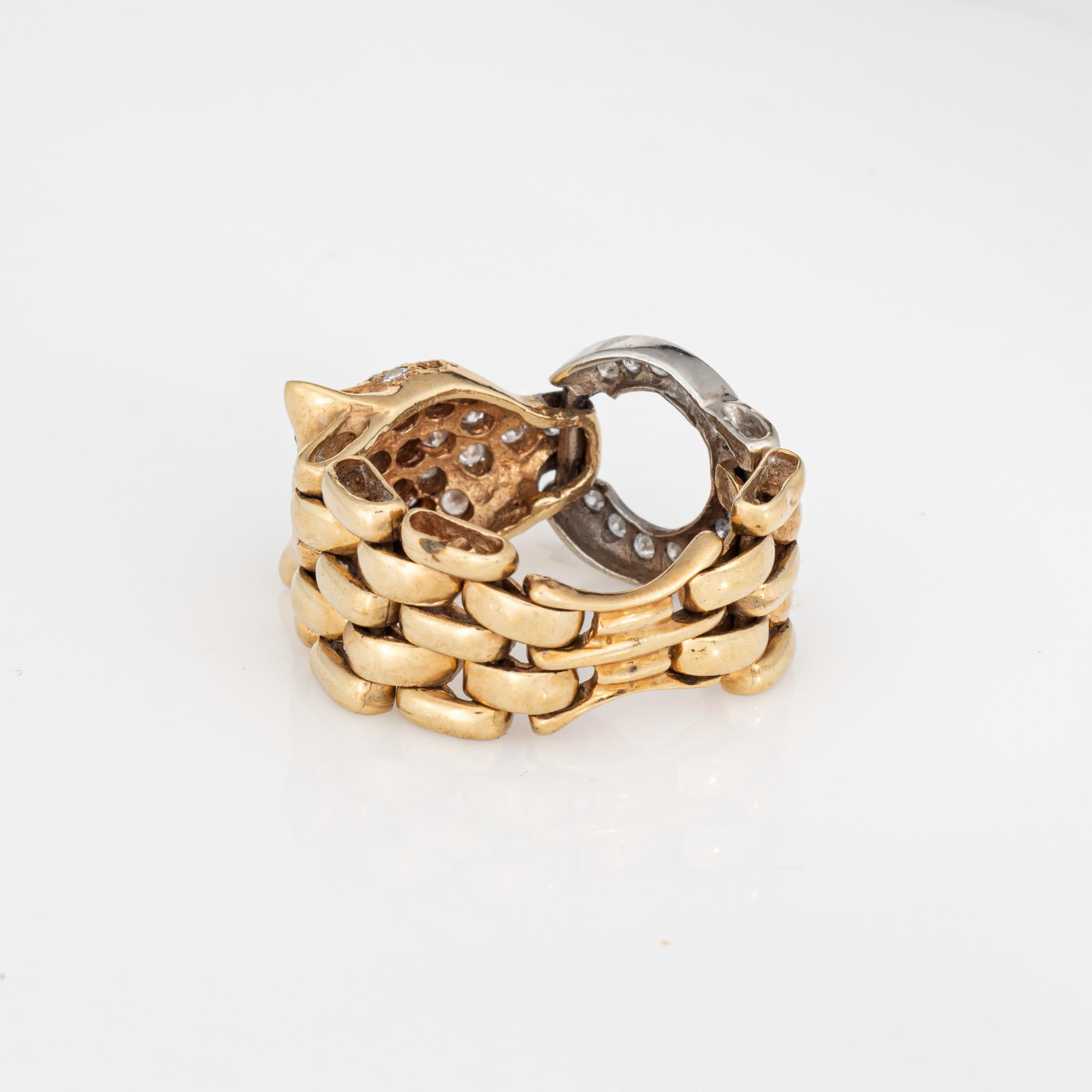 Taglio rotondo Panther Flex Ring Diamond Sz 6.5 Vintage 14k Gold Band Animal Jewelry A Link in vendita