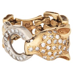 Panther Flex Ring Diamond Sz 6.5 Vintage 14k Gold Band Animal Jewelry Chain Link