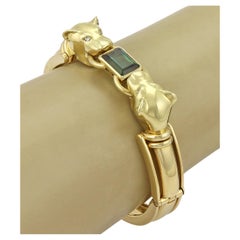 Panther Head 18k Two Tone Gold Green Tourmaline & Diamond Bangle Bracelet