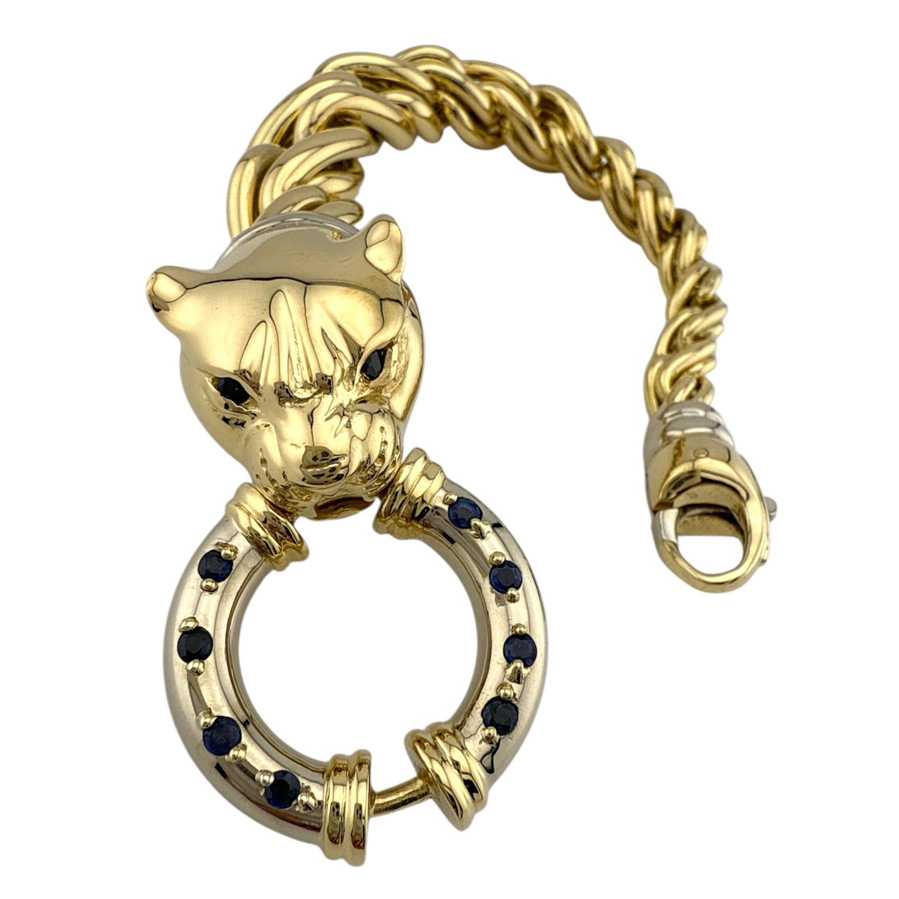 Pulsera Link Cabeza de Pantera con Zafiros Azules en Oro Blanco y Amarillo de 18k en venta 5