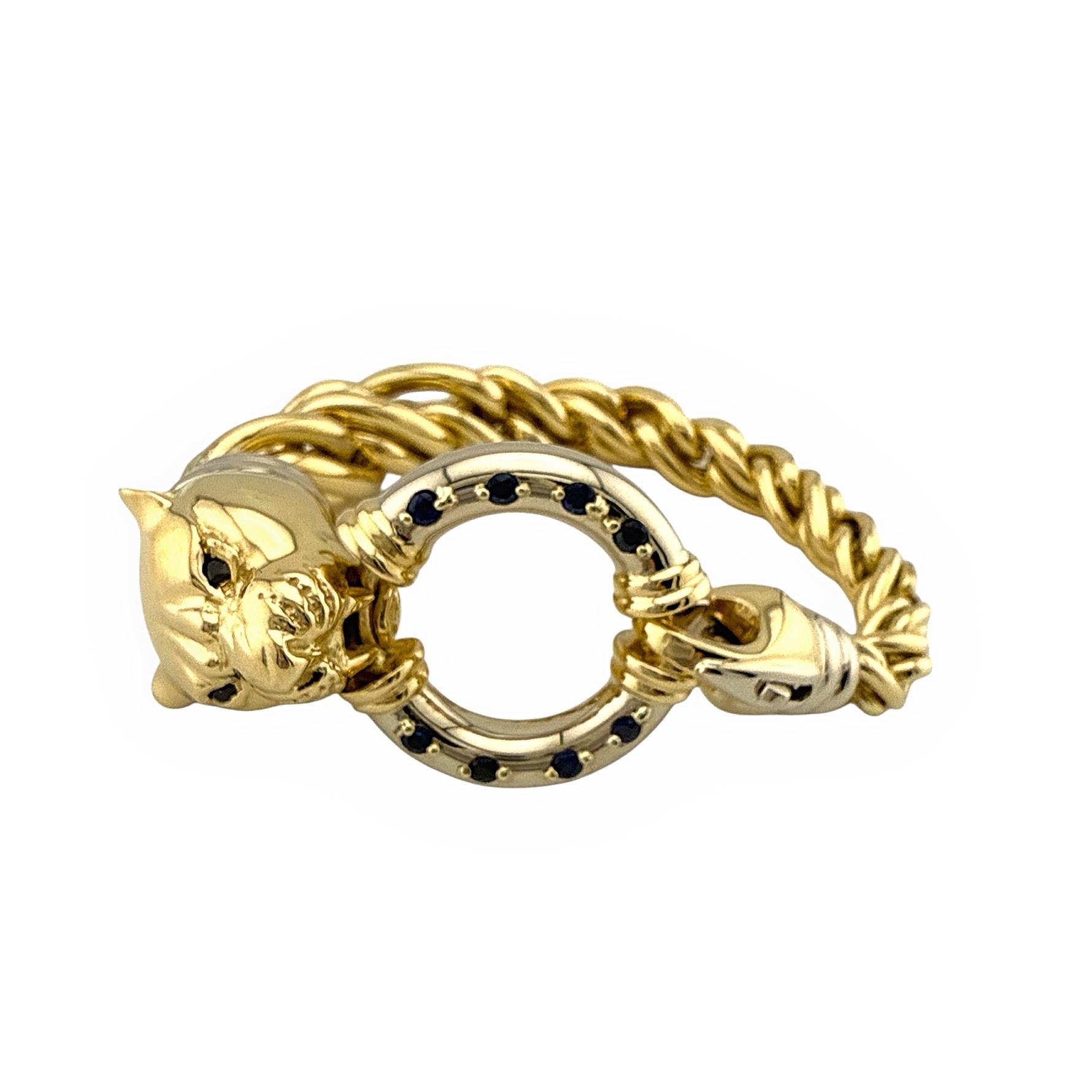 Pulsera Link Cabeza de Pantera con Zafiros Azules en Oro Blanco y Amarillo de 18k Corte redondo en venta