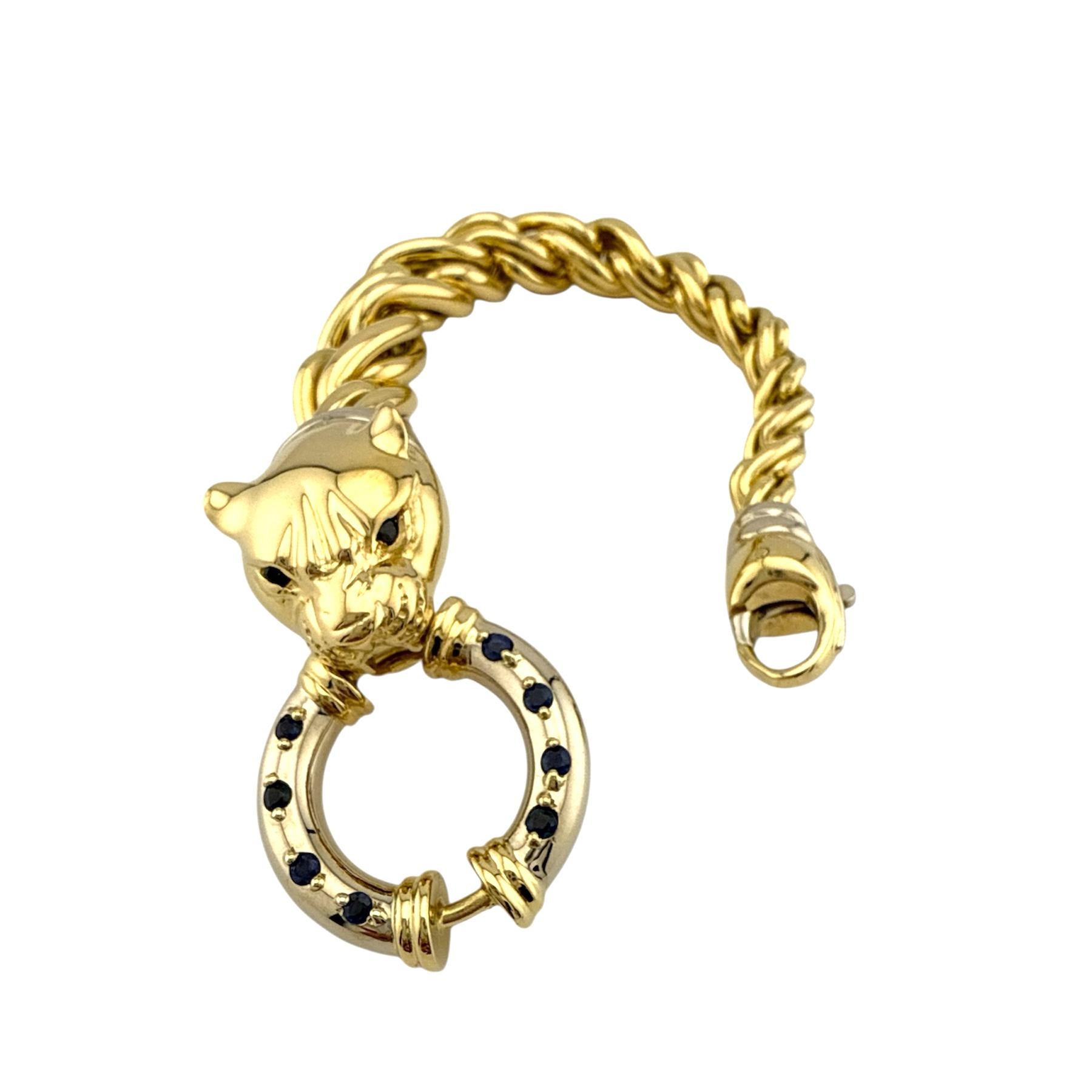 Pulsera Link Cabeza de Pantera con Zafiros Azules en Oro Blanco y Amarillo de 18k en venta 4