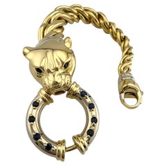 Panther Head with Blue Sapphires Link Bracelet in 18k White and Yellow Gold