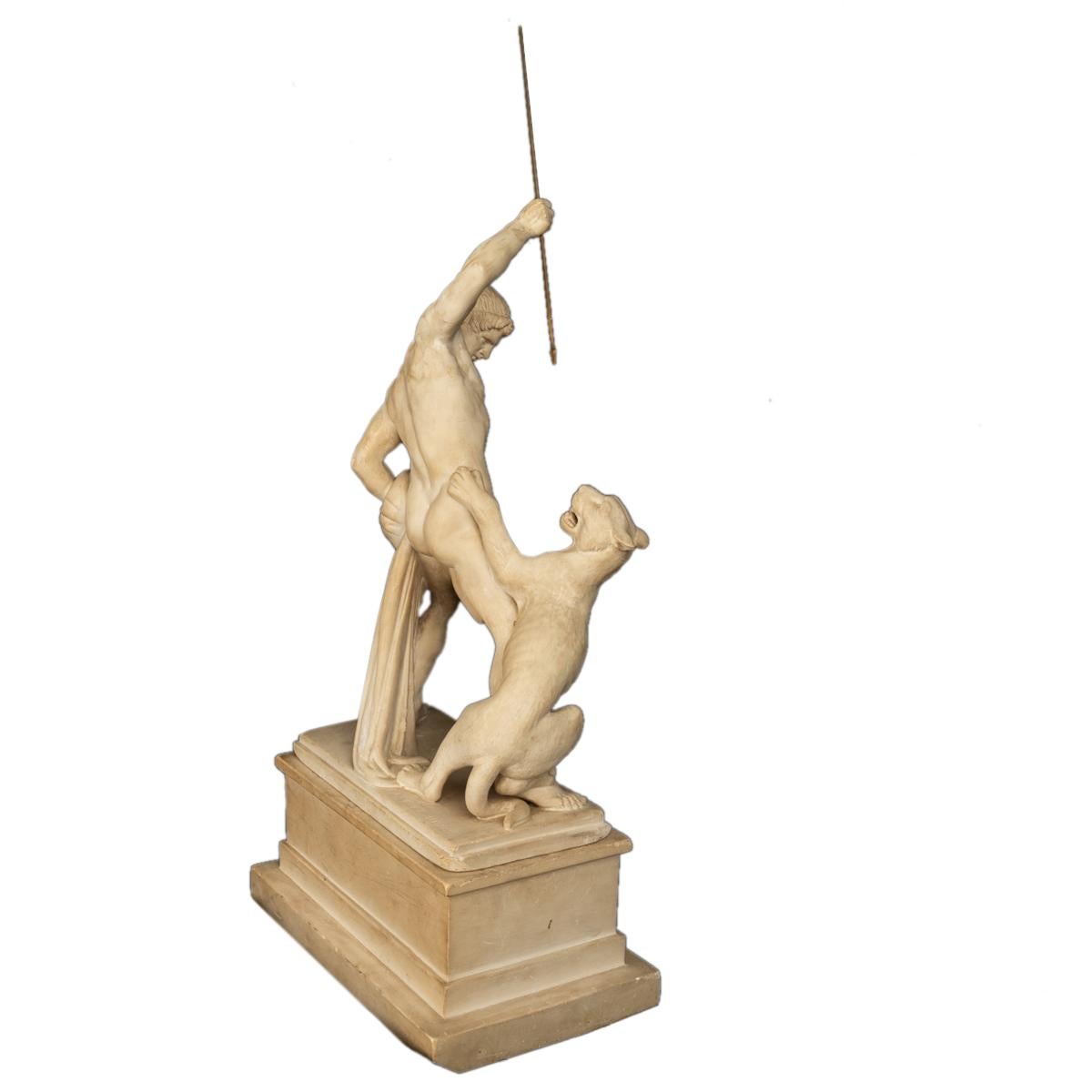 Laiton Sculpture danoise néoclassique « chasseur de panthères » Jens Adolph Jerichau 1846  en vente