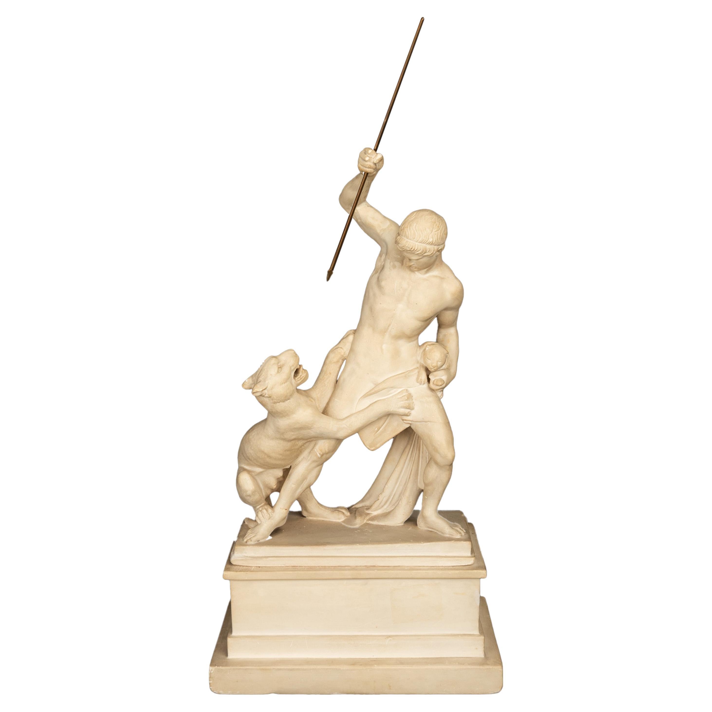 "Panther Hunter" Danish Sculpture Neoclassical Statue Jens Adolph Jerichau 1846 