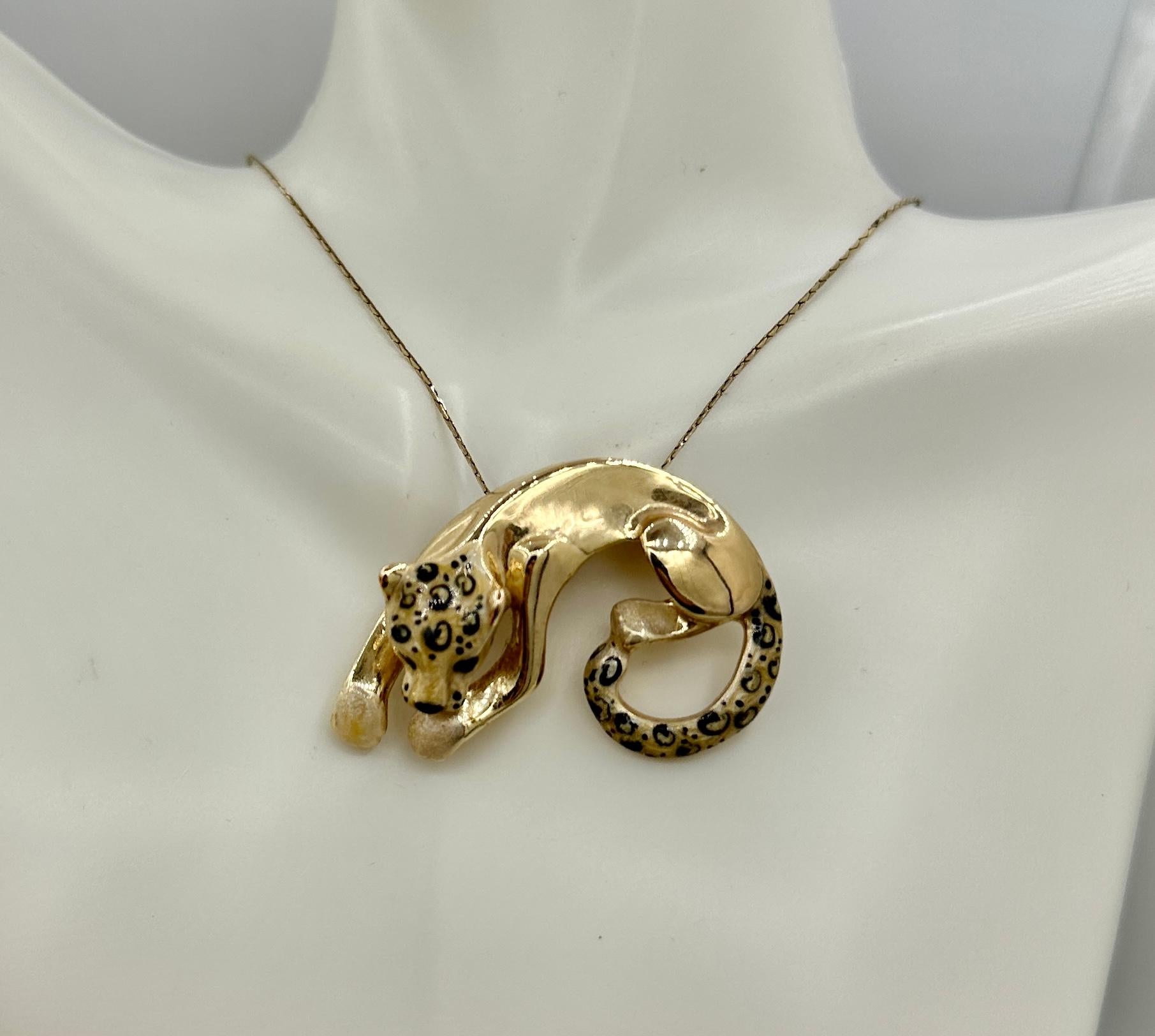 da uomo o donna Pantera Leopardo Ghepardo Collana con ciondolo smaltato in oro 14 carati stile Cartier in vendita