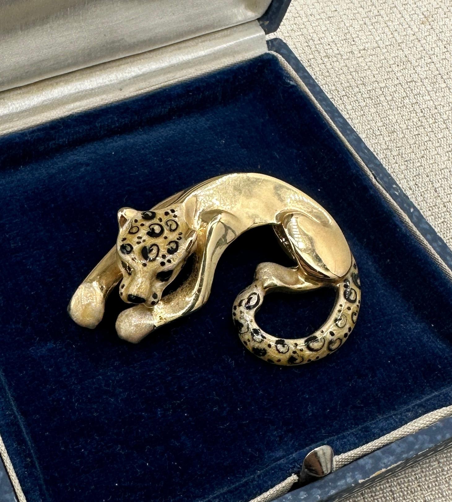 Pantera Leopardo Ghepardo Collana con ciondolo smaltato in oro 14 carati stile Cartier in vendita 1