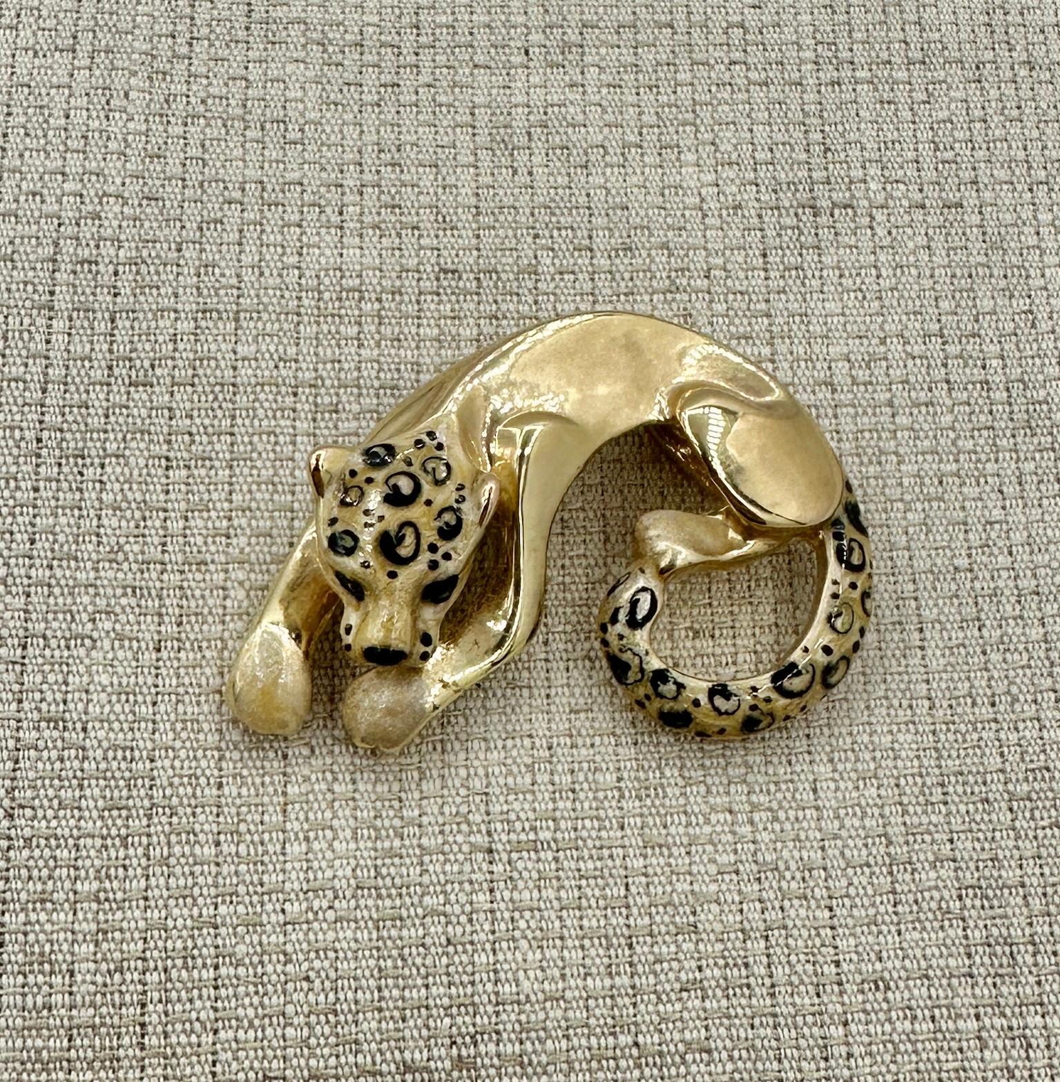 Pantera Leopardo Ghepardo Collana con ciondolo smaltato in oro 14 carati stile Cartier in vendita 3