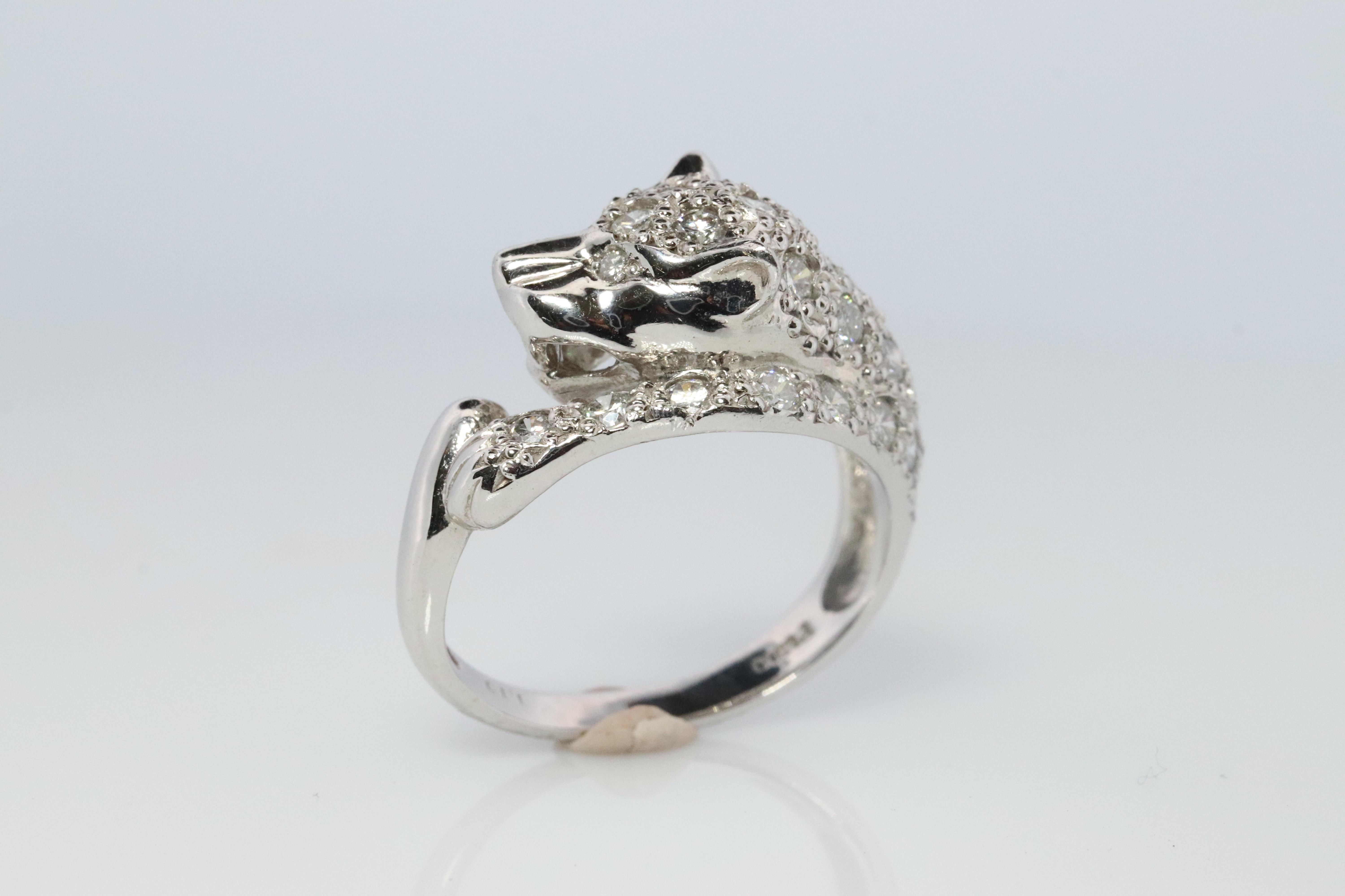 Donna Panther Leopard Jaguar Cheetah Platinum ring. Diamond Encrusted Head band. in vendita