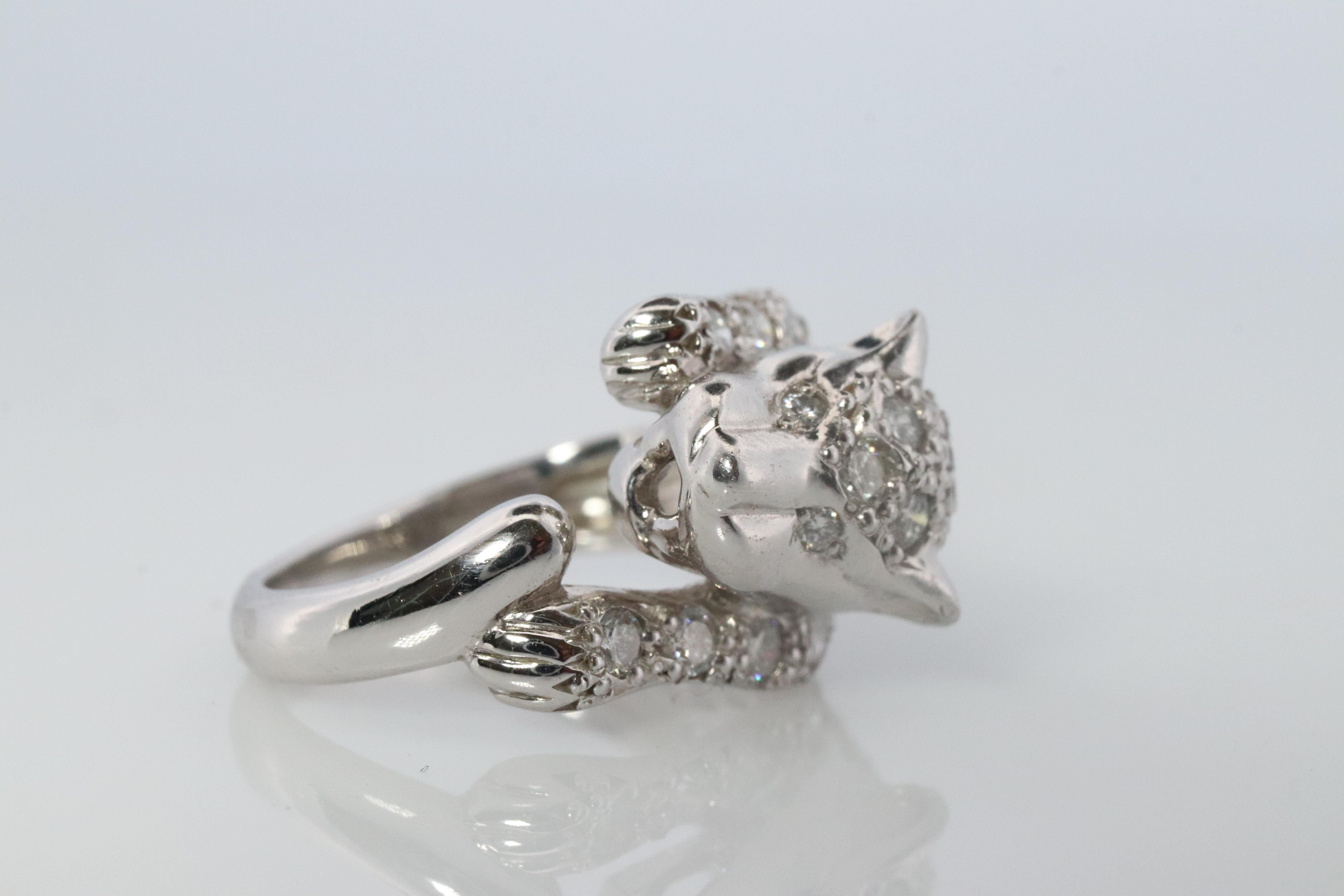 Panther Leopard Jaguar Cheetah Platinum ring. Diamond Encrusted Head band. in vendita 1