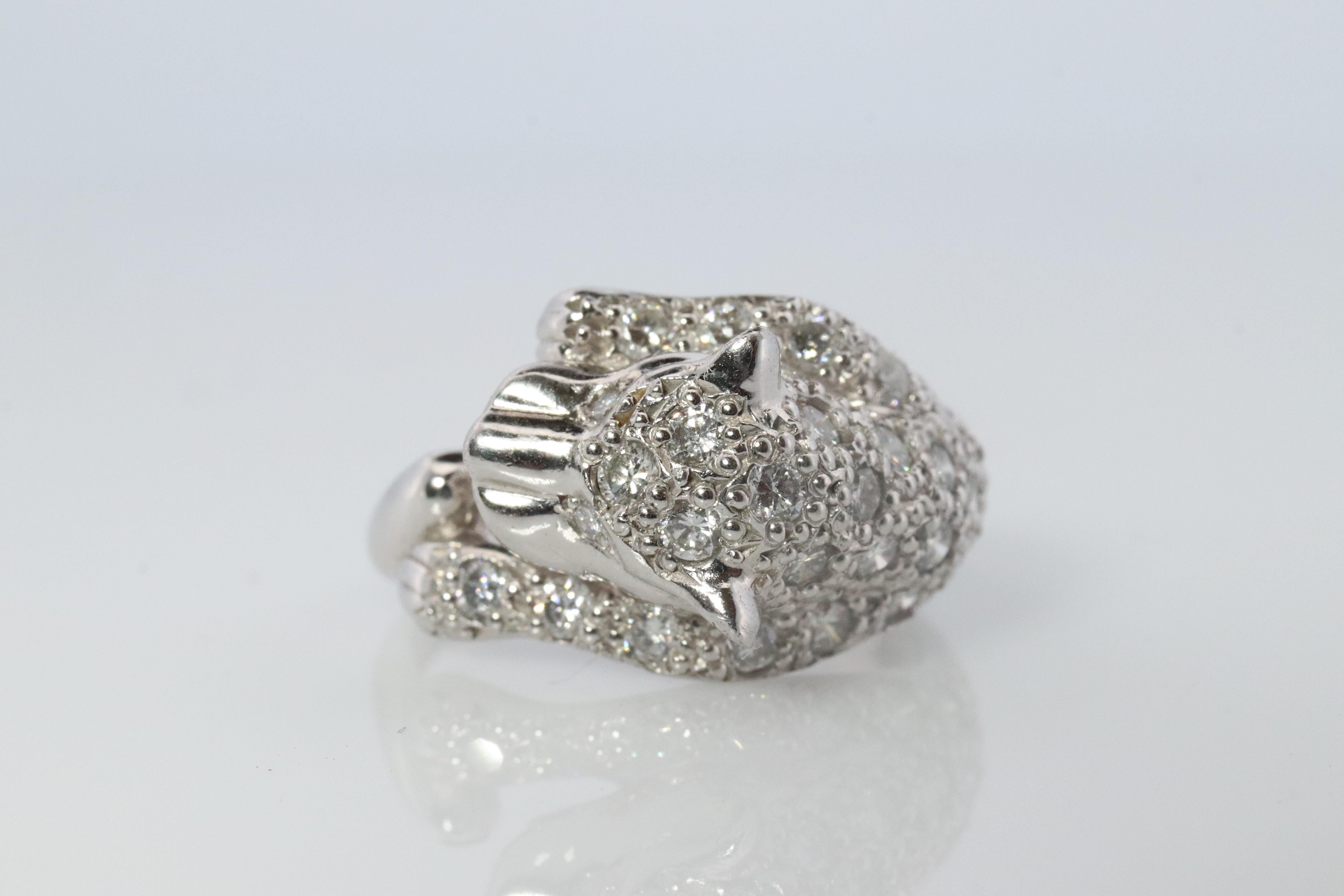 Panther Leopard Jaguar Cheetah Platinum ring. Diamond Encrusted Head band. in vendita 2