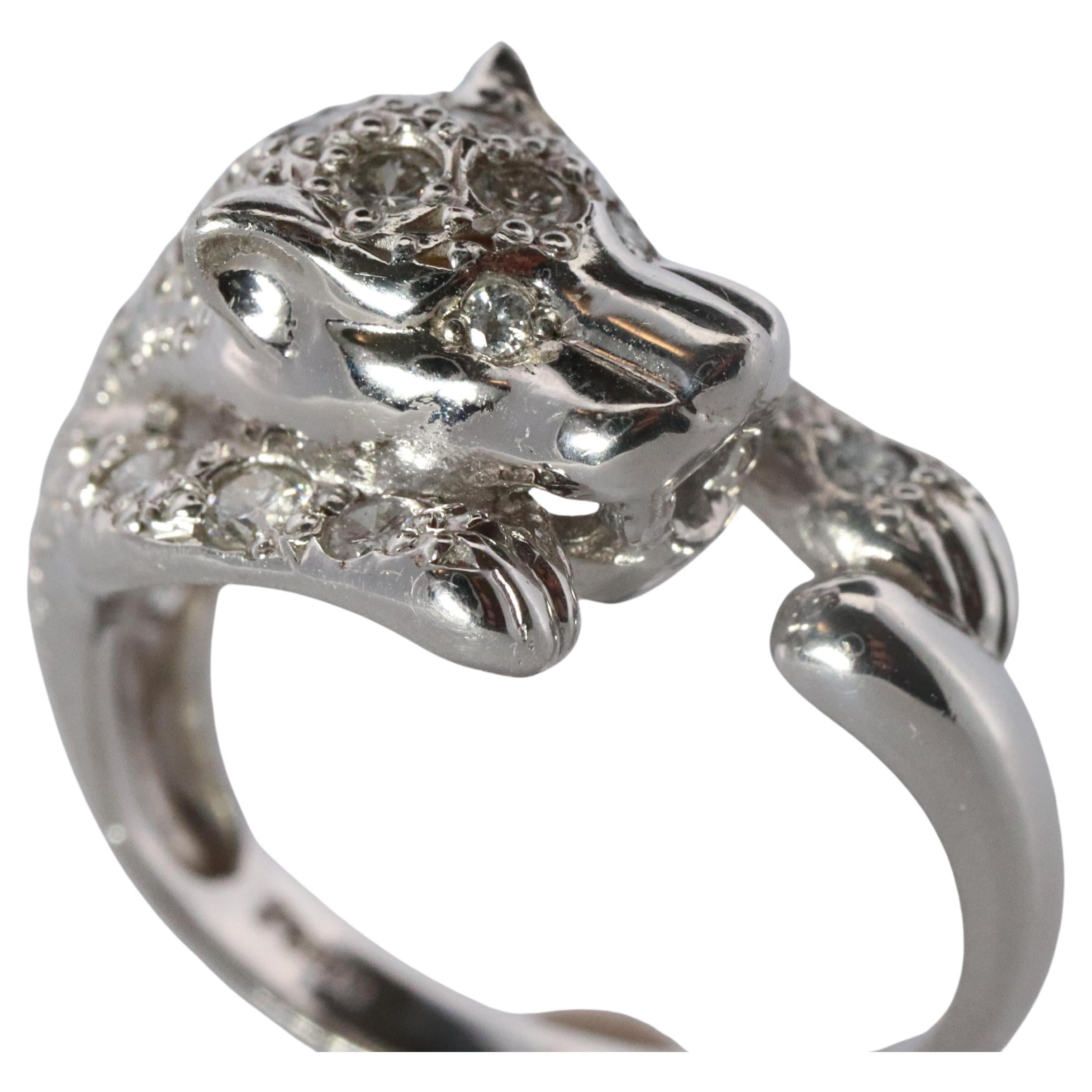 Panther Leopard Jaguar Cheetah Platinum ring. Diamond Encrusted Head band.