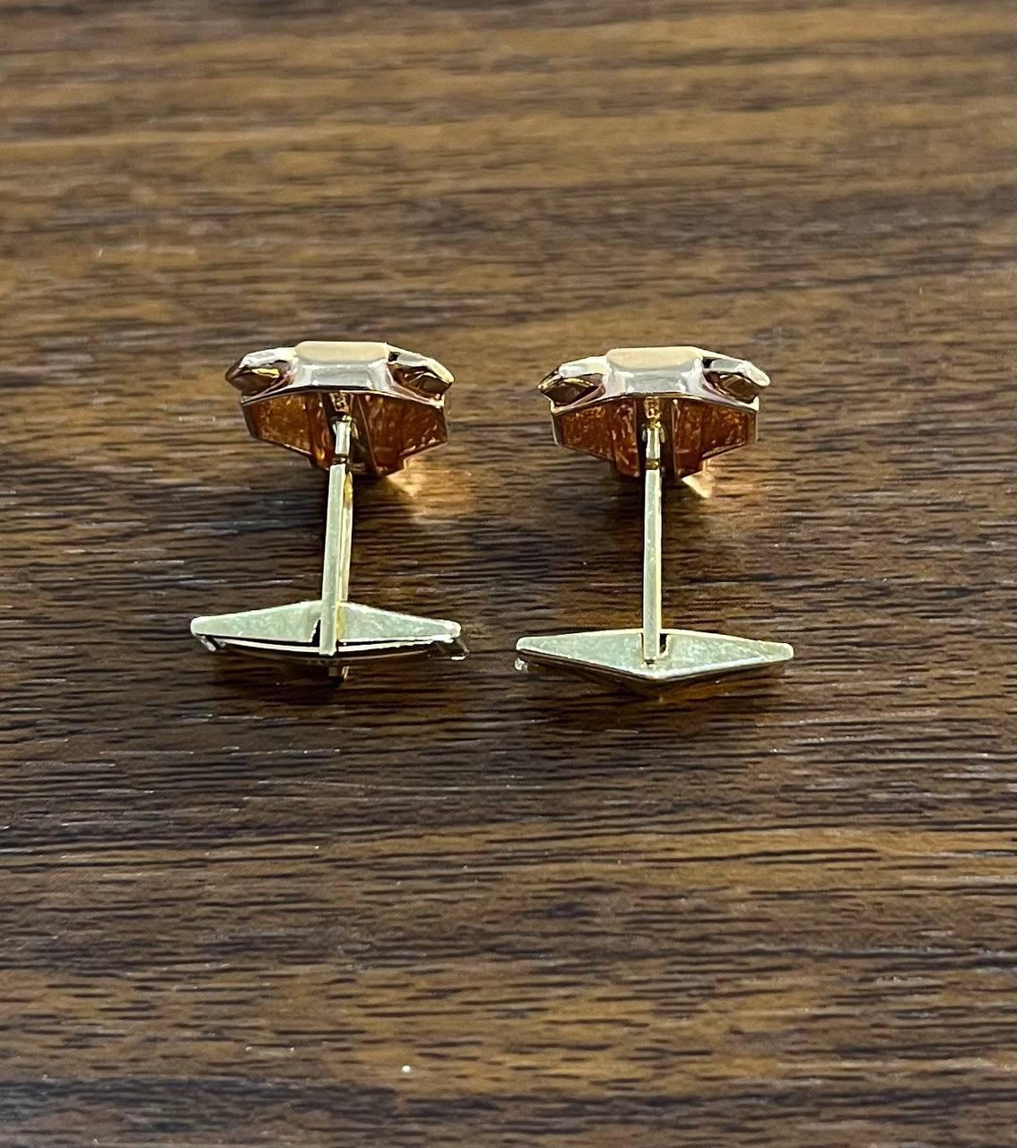 Gemelli con occhio di pantera leopardo giaguaro leone in oro rosa 14K con smeraldi verdi in vendita 4