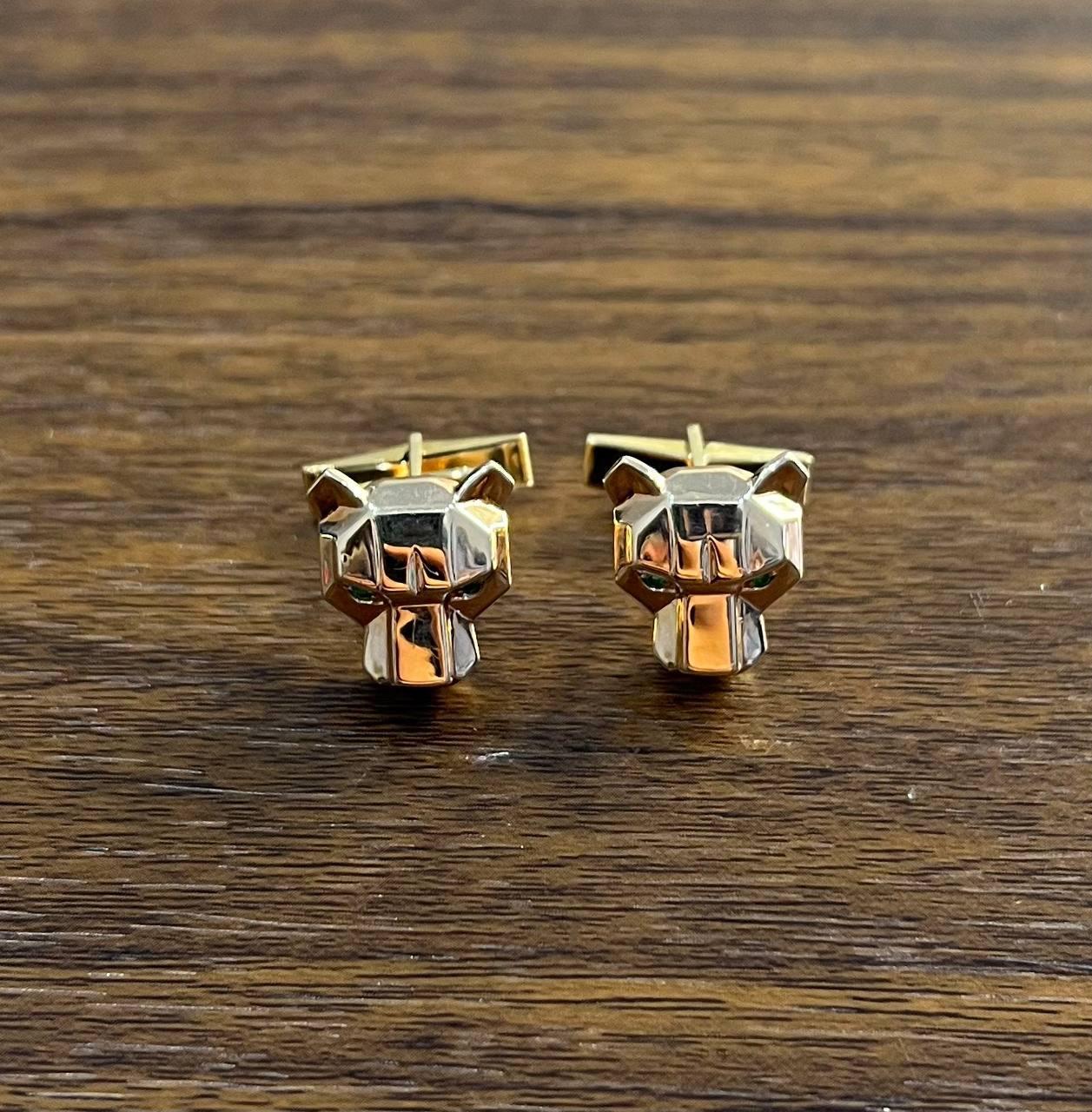 Gemelli con occhio di pantera leopardo giaguaro leone in oro rosa 14K con smeraldi verdi In condizioni Nuovo in vendita a Oakton, VA