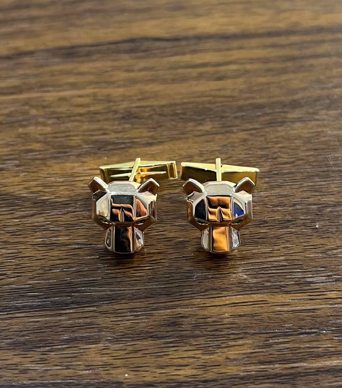 Uomo Gemelli con occhio di pantera leopardo giaguaro leone in oro rosa 14K con smeraldi verdi in vendita
