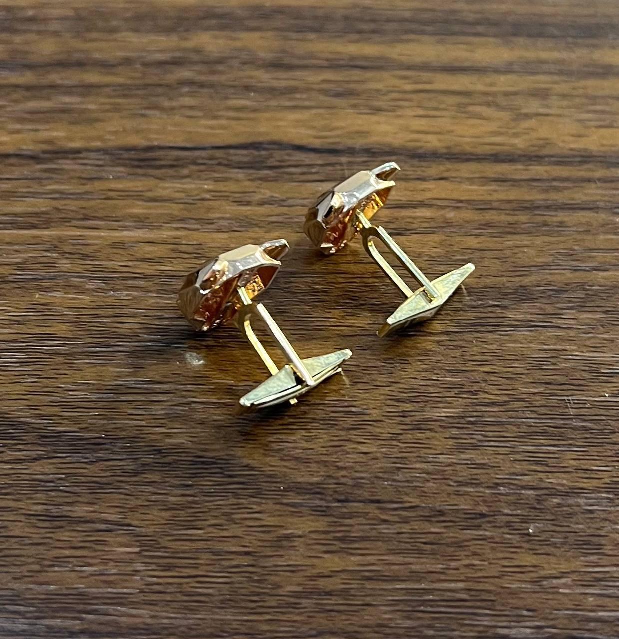 Gemelli con occhio di pantera leopardo giaguaro leone in oro rosa 14K con smeraldi verdi in vendita 2