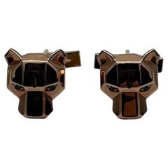 Panther Leopard Jaguar Lion 14K Rose Gold Green Emeralds Eye Statement Cufflinks