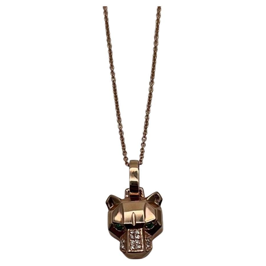 Panther Leopard Jaguar Lion Rose Gold Green Emerald Eye Diamond Pendant Necklace