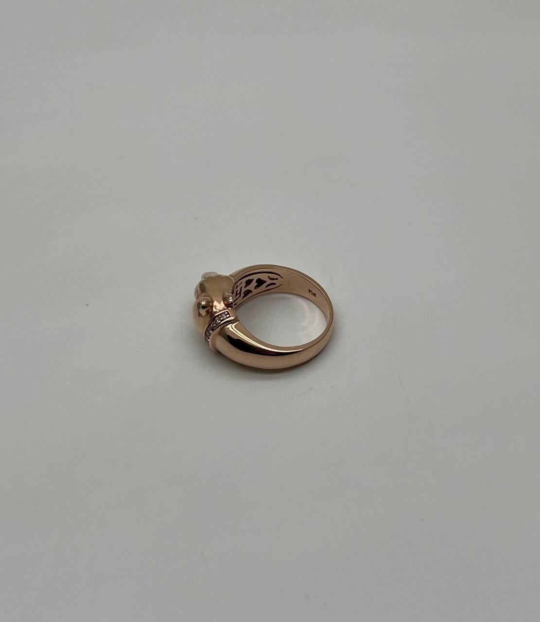 Mixed Cut Panther Leopard Lioness Head Diamond Channel 14K Rose Gold Emerald Eyes Ring For Sale
