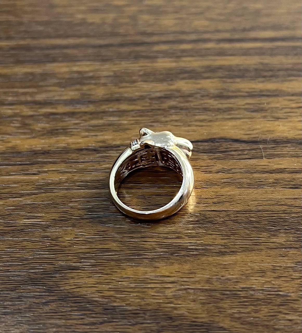 Panther Leopard Lioness Head Diamond Channel 14K Rose Gold Emerald Eyes Ring For Sale 3
