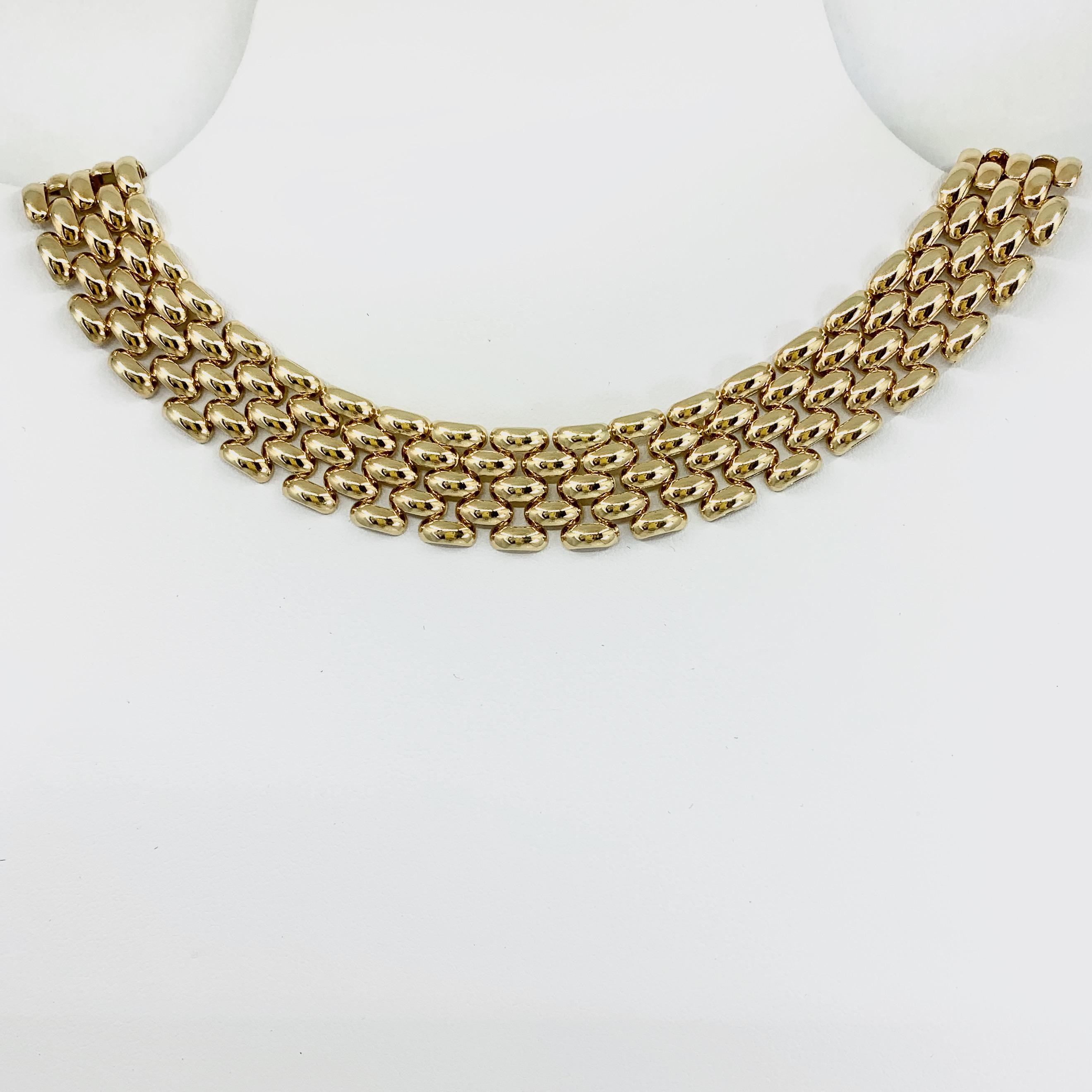 Round Cut Panther Link Chain Necklace with Oversized Bolt Ring in Yellow Gold