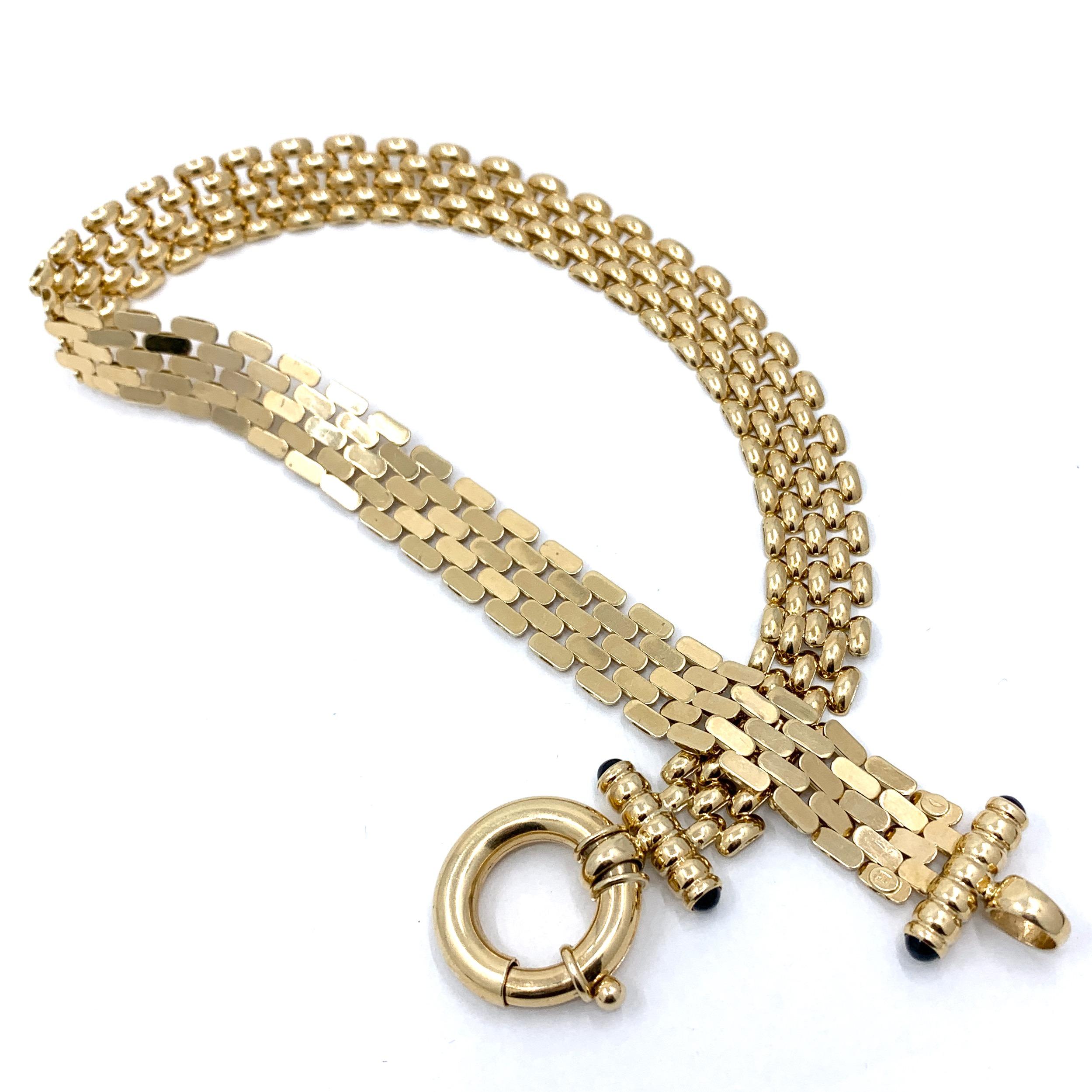 Women's Panther Link Chain Necklace with Oversized Bolt Ring in Yellow Gold