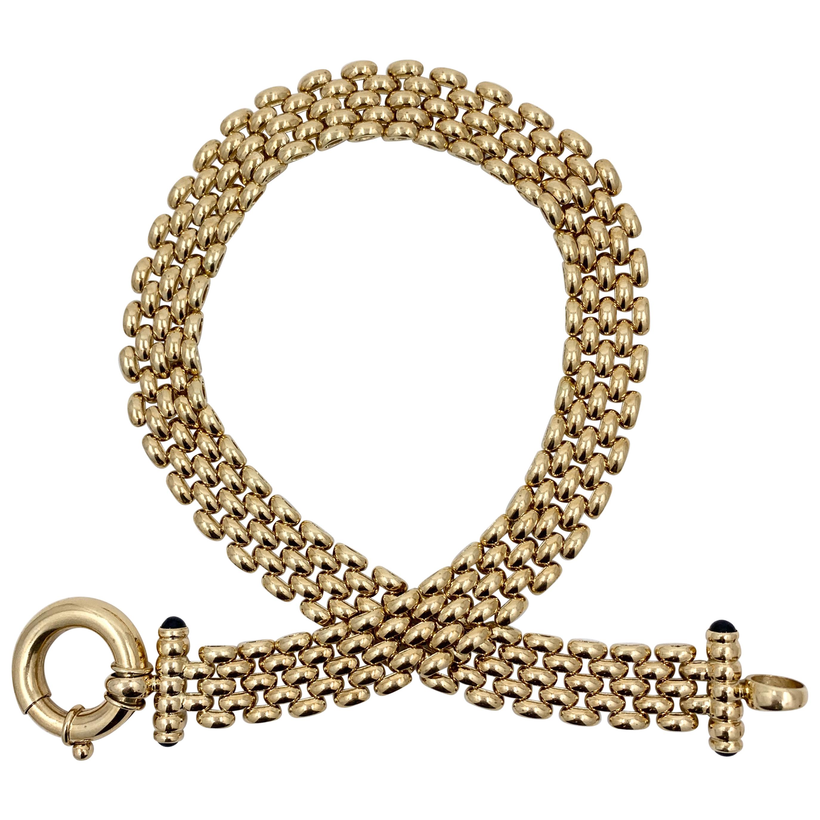Panther Link Chain Necklace with Oversized Bolt Ring in Yellow Gold