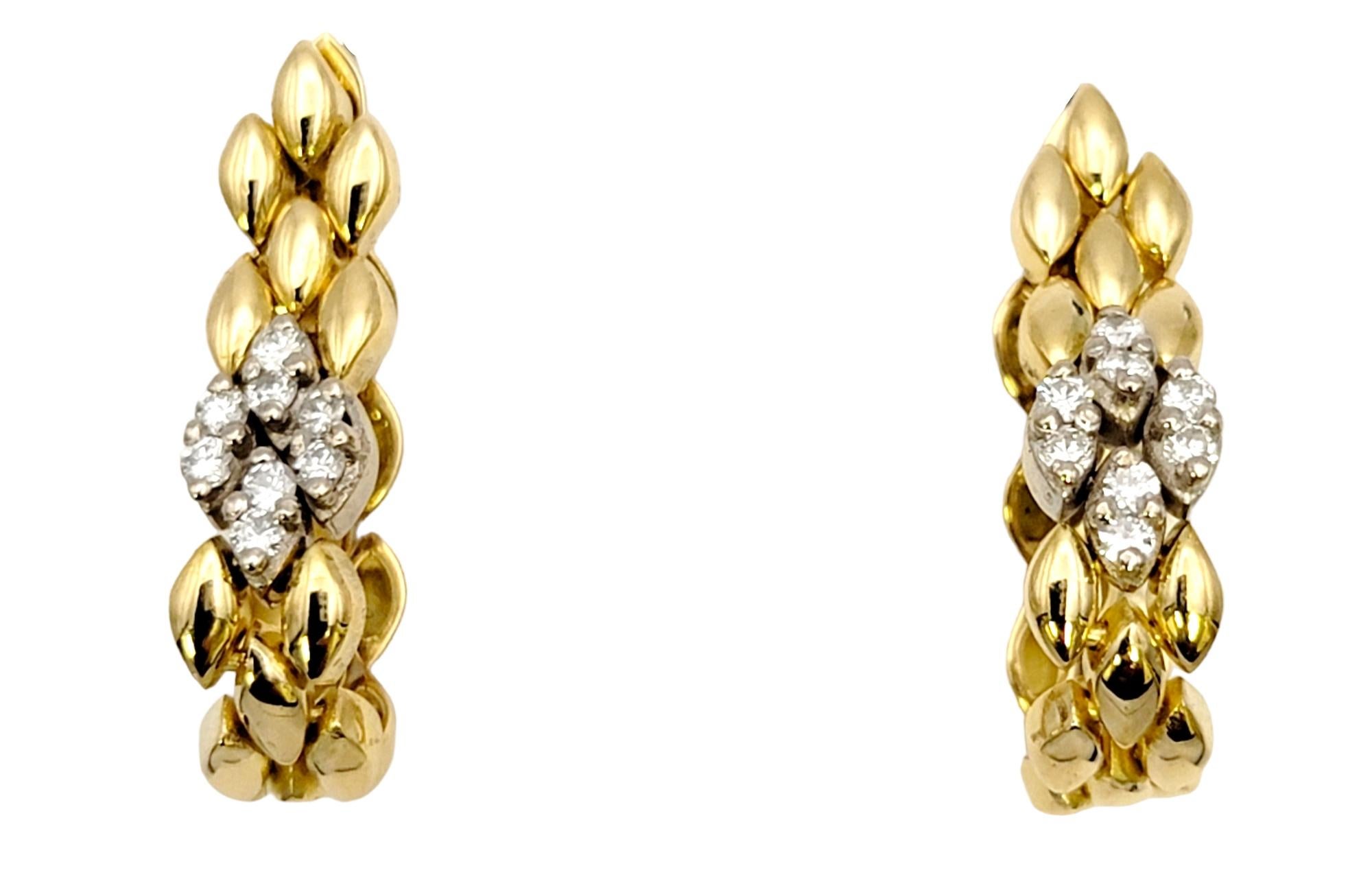 We absolutely love the versatility of these incredible gold and diamond earrings! The unique dual design allows for wear as either an elegant drop, or a small hoop, making these the perfect addition to your jewelry wardrobe. 

These beautiful