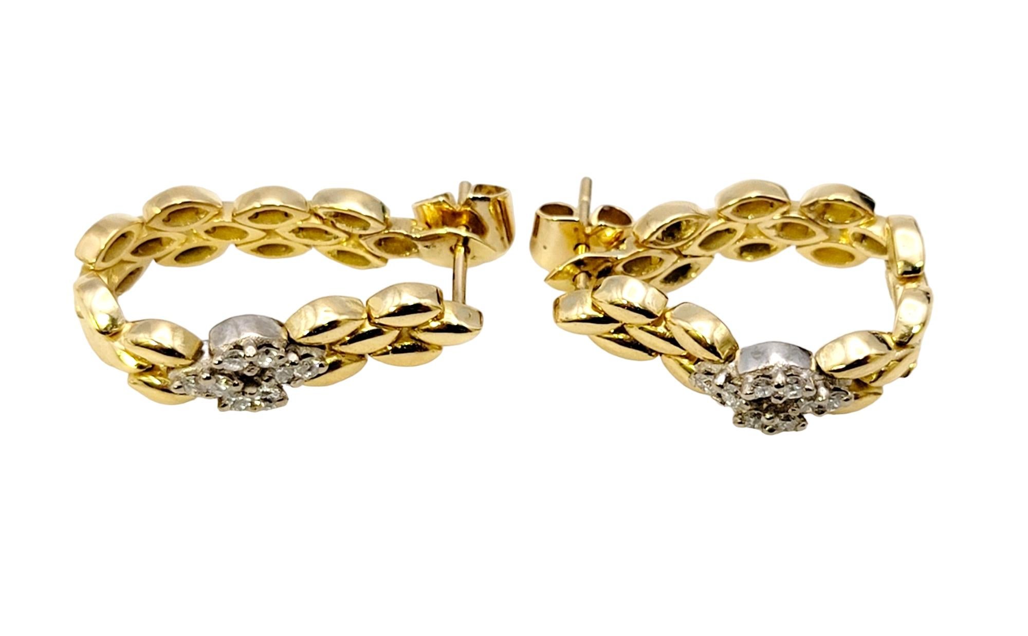 Round Cut Panther Link Convertible Drop / Hoop Earrings with Diamonds in 18 Karat Gold For Sale