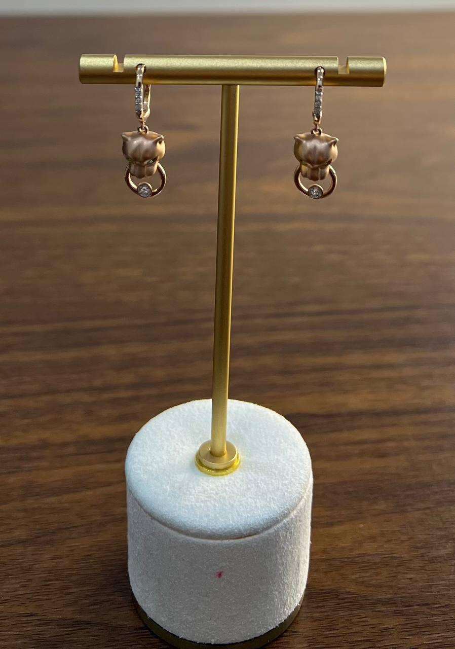 Panther Löwe Leopard Diamant 14K Roségold Statement-Ohrringe mit Smaragd Damen im Angebot