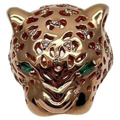 Bague fantaisie de panthère léopard en or jaune, diamants et émeraude