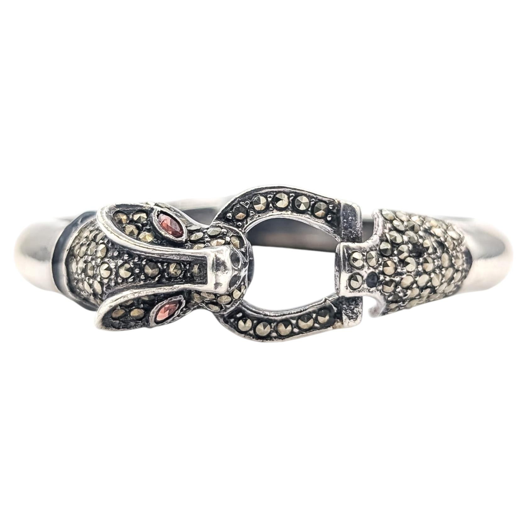 Panther Marcasite Bangle Bracelet in Sterling Silver