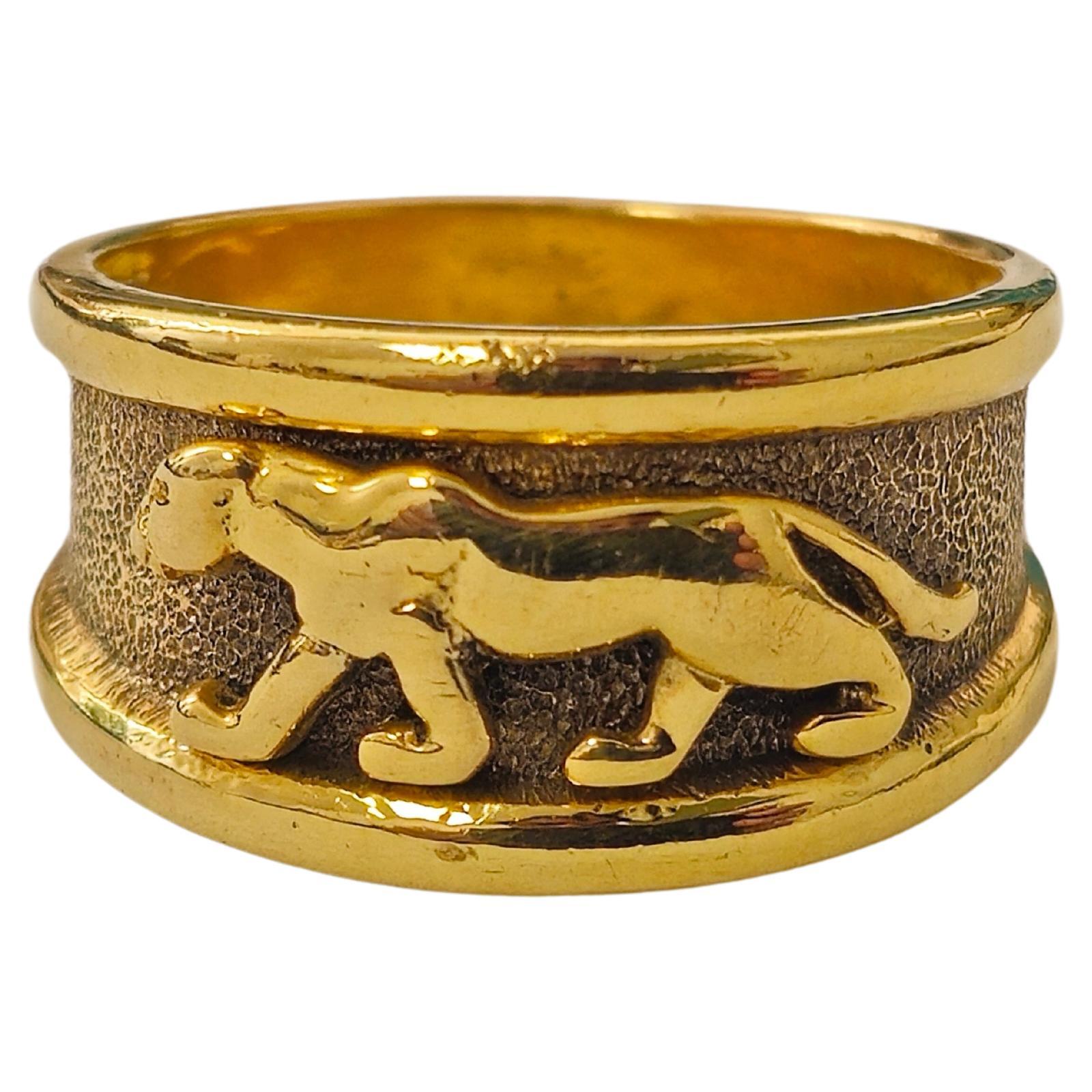 Panther Motif Gold Ring in 14k Gold For Sale