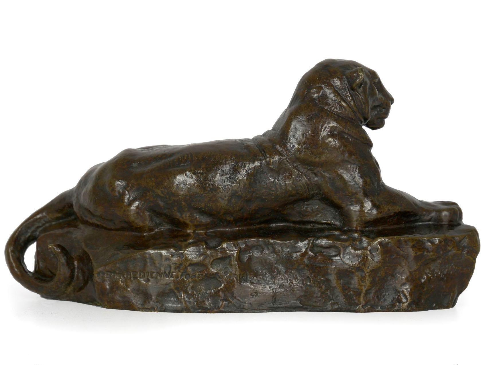 Cast by the firm of Ferdinand Barbedienne, this model is generally identified in the earliest catalogues as “Panther of India No. 1“ and was originally listed in Barye’s catalogue of 1855, noted by Poletti as having exhibition in 1860. This is a