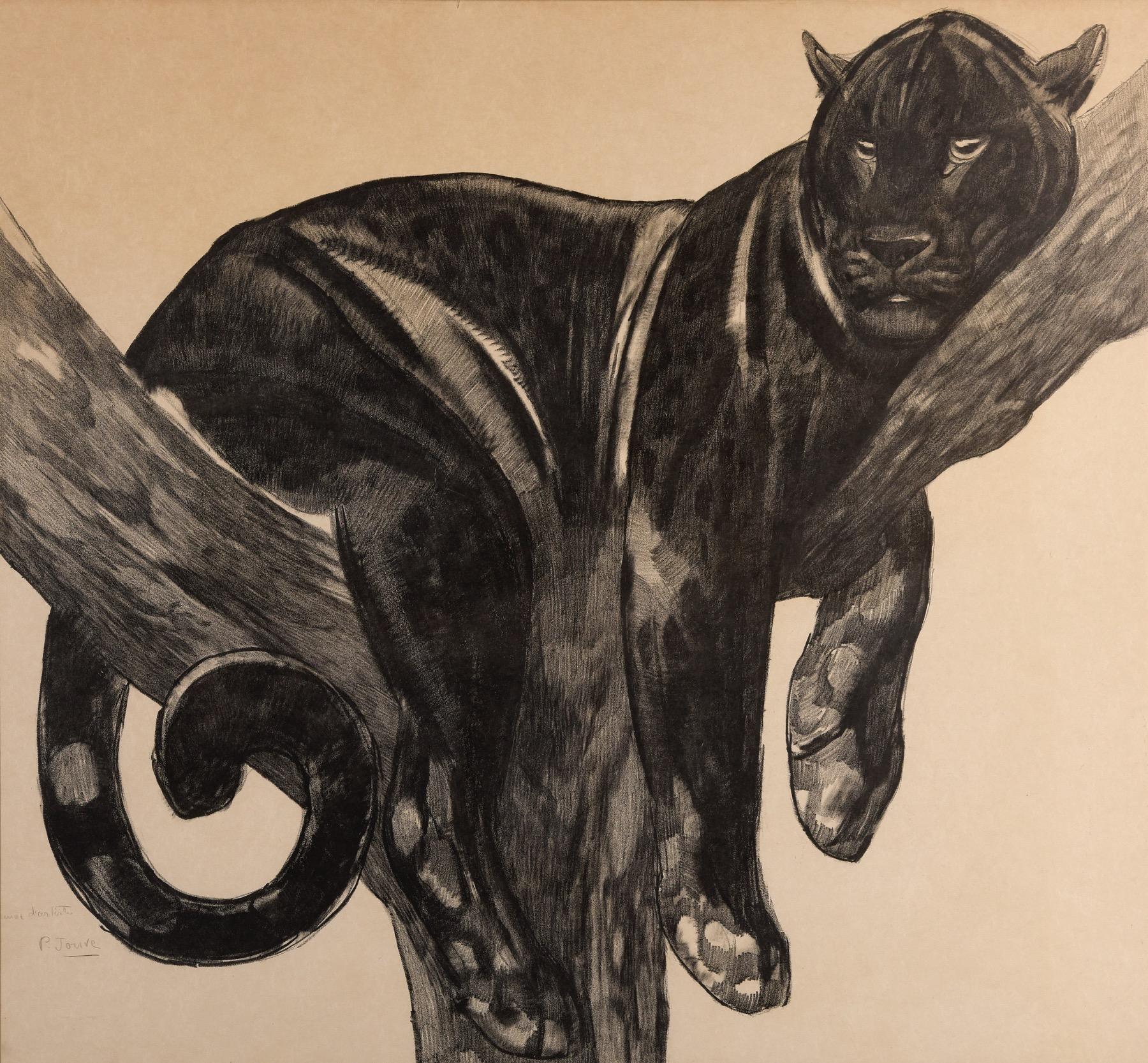 Pantera en una rama, litografía original de Paul Jouve, hacia 1927 Art Decó en venta