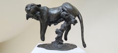 Panther on a branch in bronze by Patrick Laroche