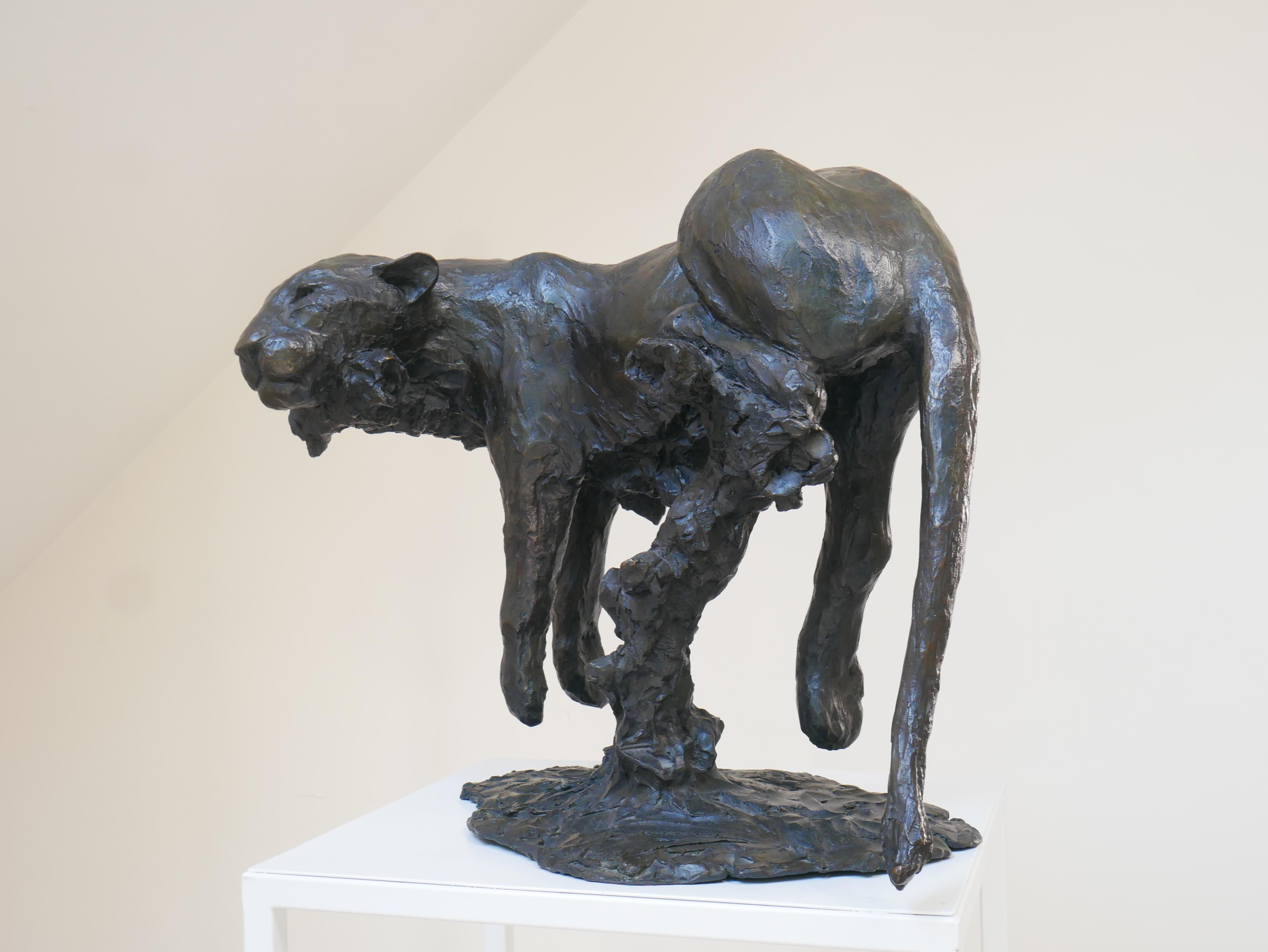 French Sculpture Panther bronze branch  by Patrick LAROCHE   For Sale