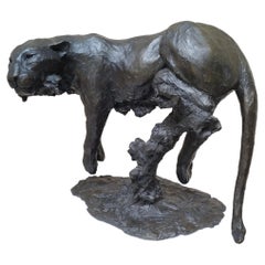 Sculpture Panther bronze branch  by Patrick LAROCHE  