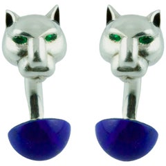 Panther Panther Emerald Lapis Lazuli Enamel Silver Cufflinks