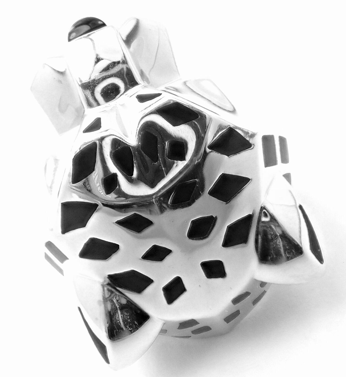 Panther Panthere Peridot Onyx Lack Großer Weißgold Ring für Damen oder Herren im Angebot