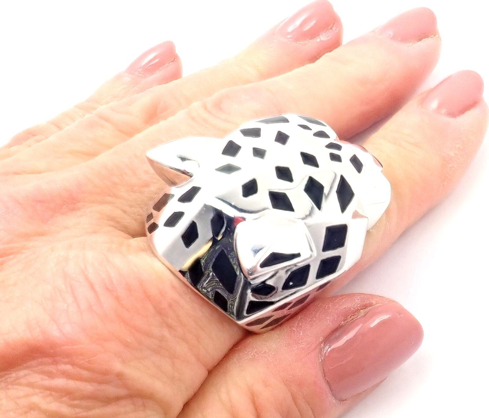 Panther Panthere Peridot Onyx Lack Großer Weißgold Ring im Angebot 3