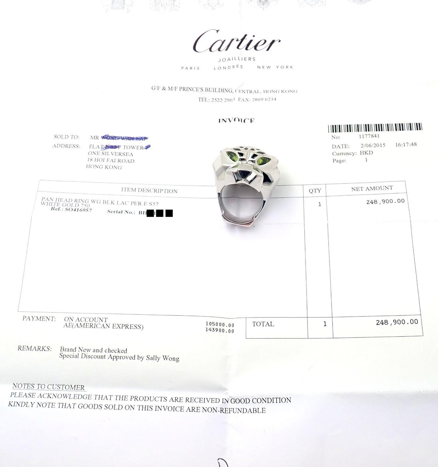 Panther Panthere Peridot Onyx Lacquer Large White Gold Ring For Sale 4